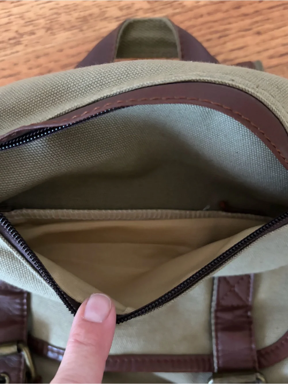 Serbags Washed Vintage-Looking Fashion Canvas Backpack Bag Leather Trim Beige